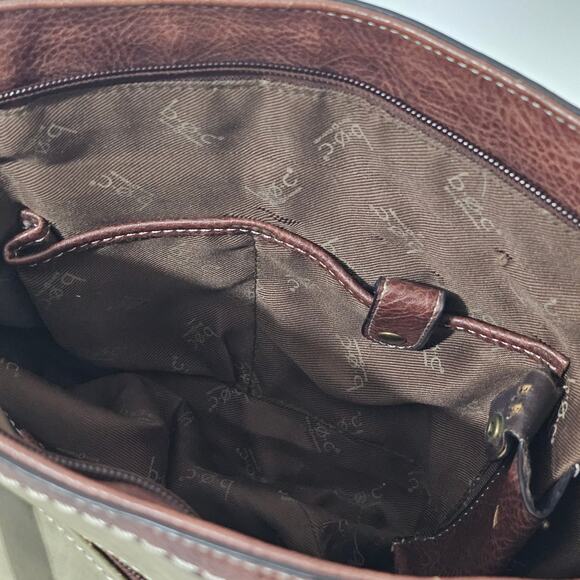 BOC Born Concept Tri-Color Leather Satchel Shoulder Bag Brown Tan Green Brass - Picture 11 of 11